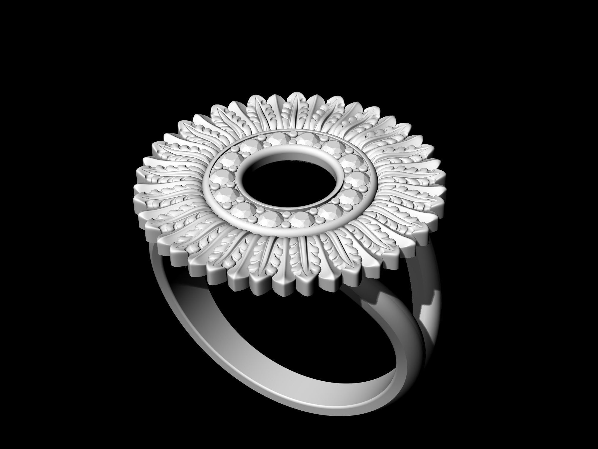 Circle of feathers ring 3D print model_4