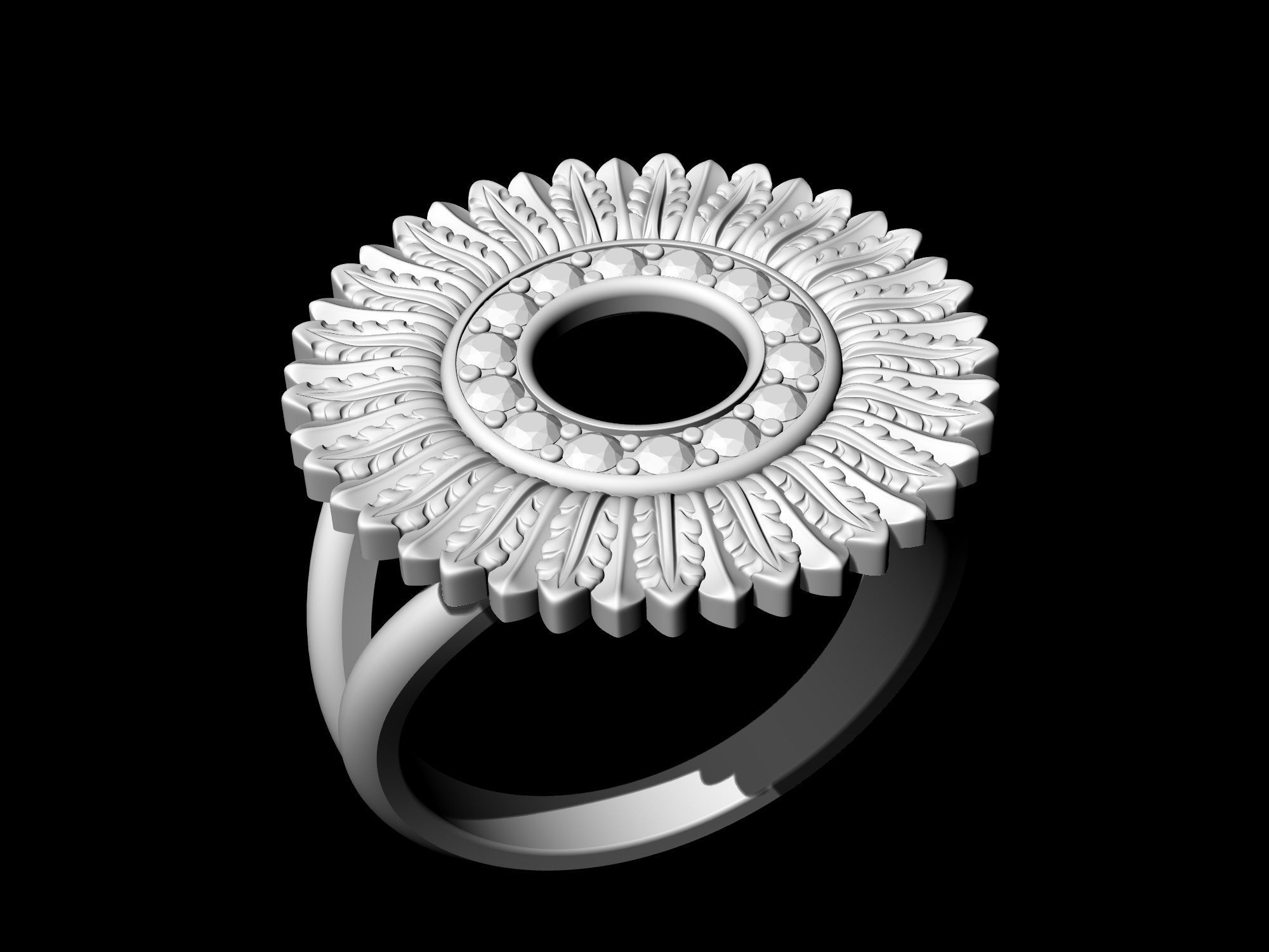 Circle of feathers ring 3D print model_3
