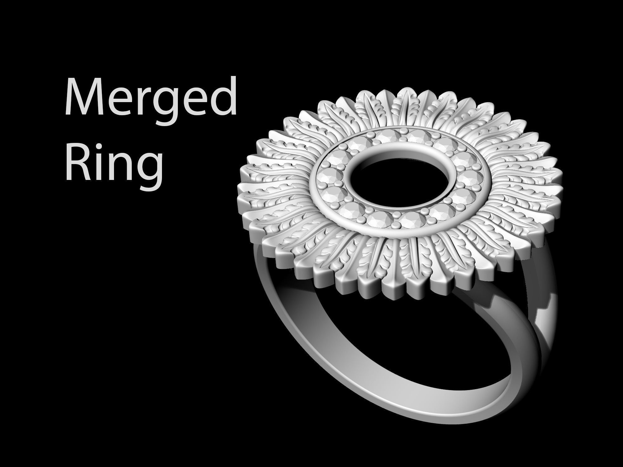 Circle of feathers ring 3D print model_9