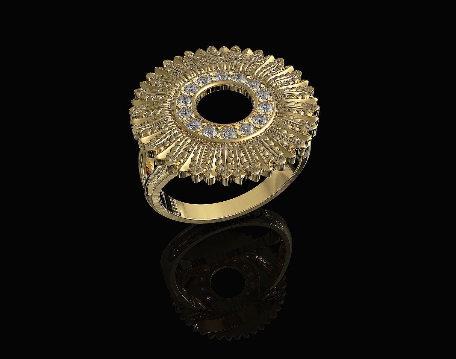Circle of feathers ring 3D print model_2