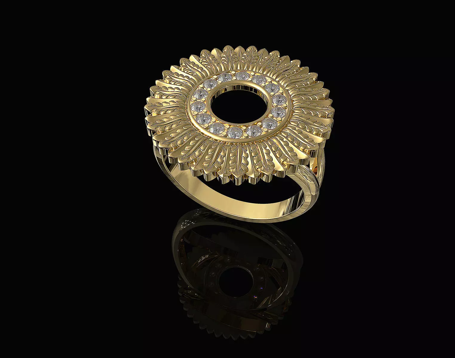 Circle of feathers ring 3D print model_0