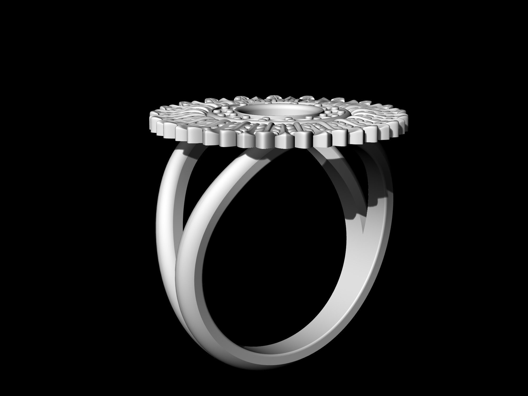 Circle of feathers ring 3D print model_7