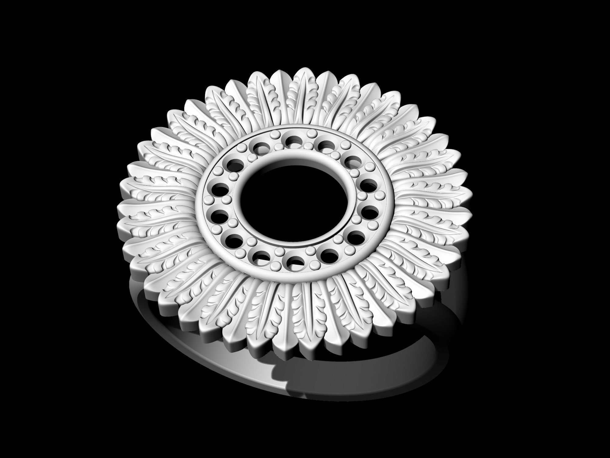 Circle of feathers ring 3D print model_5