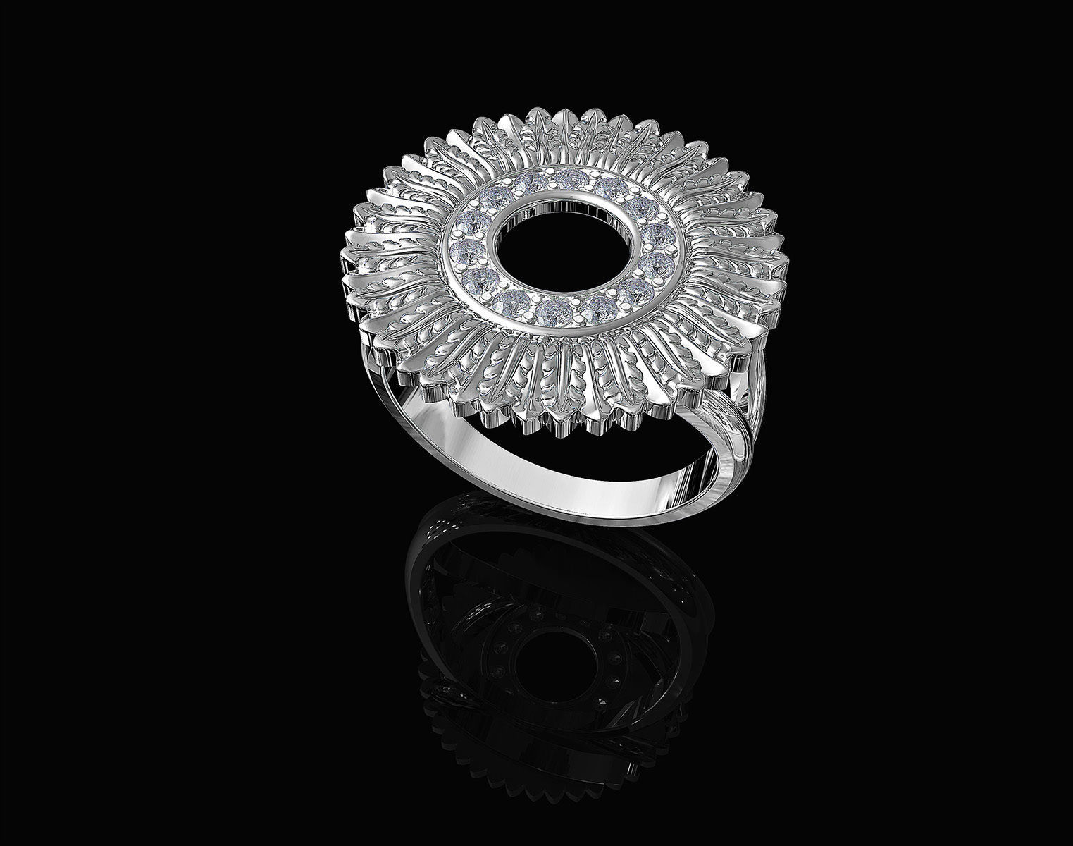 Circle of feathers ring 3D print model_1