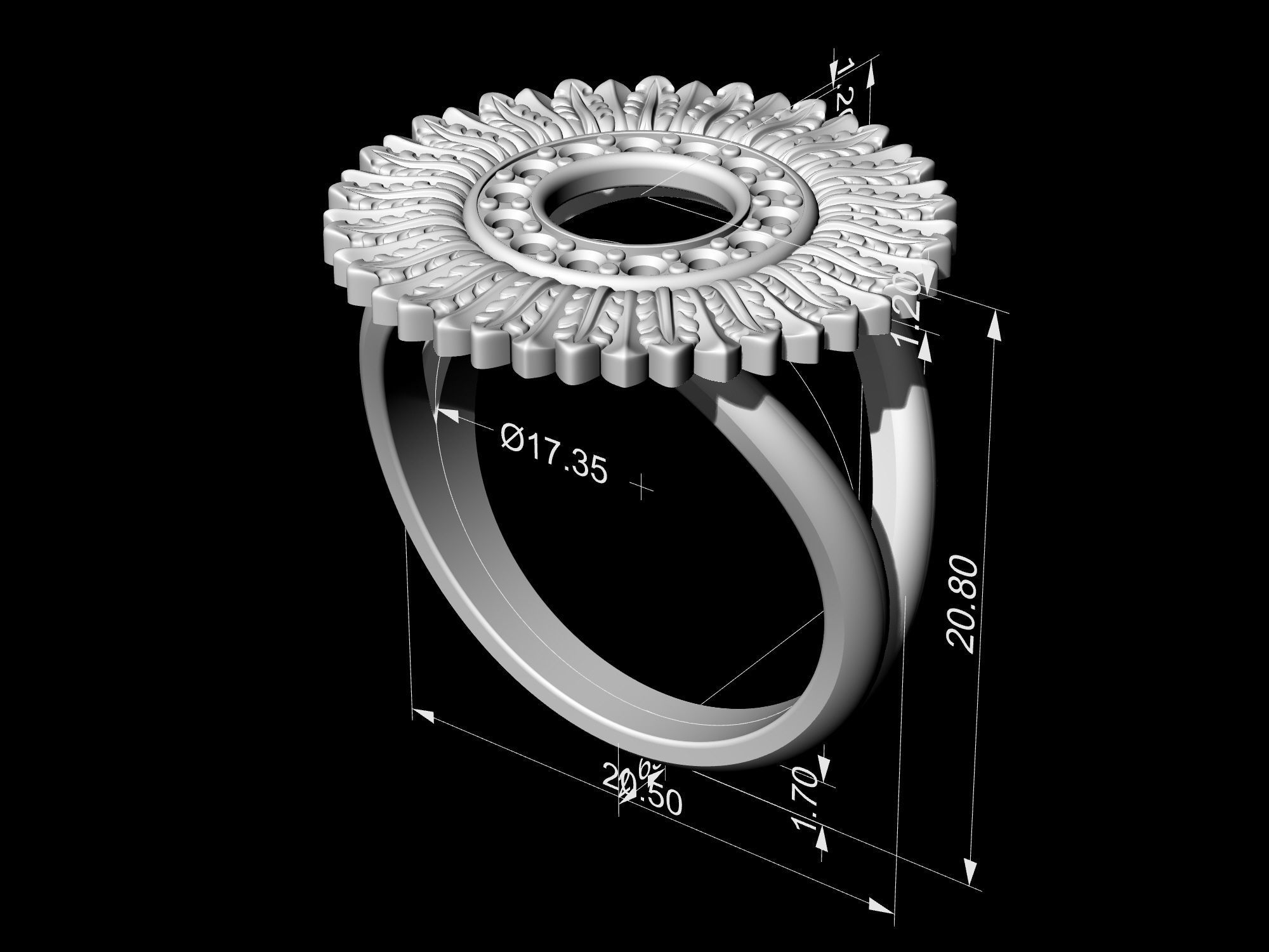 Circle of feathers ring 3D print model_13