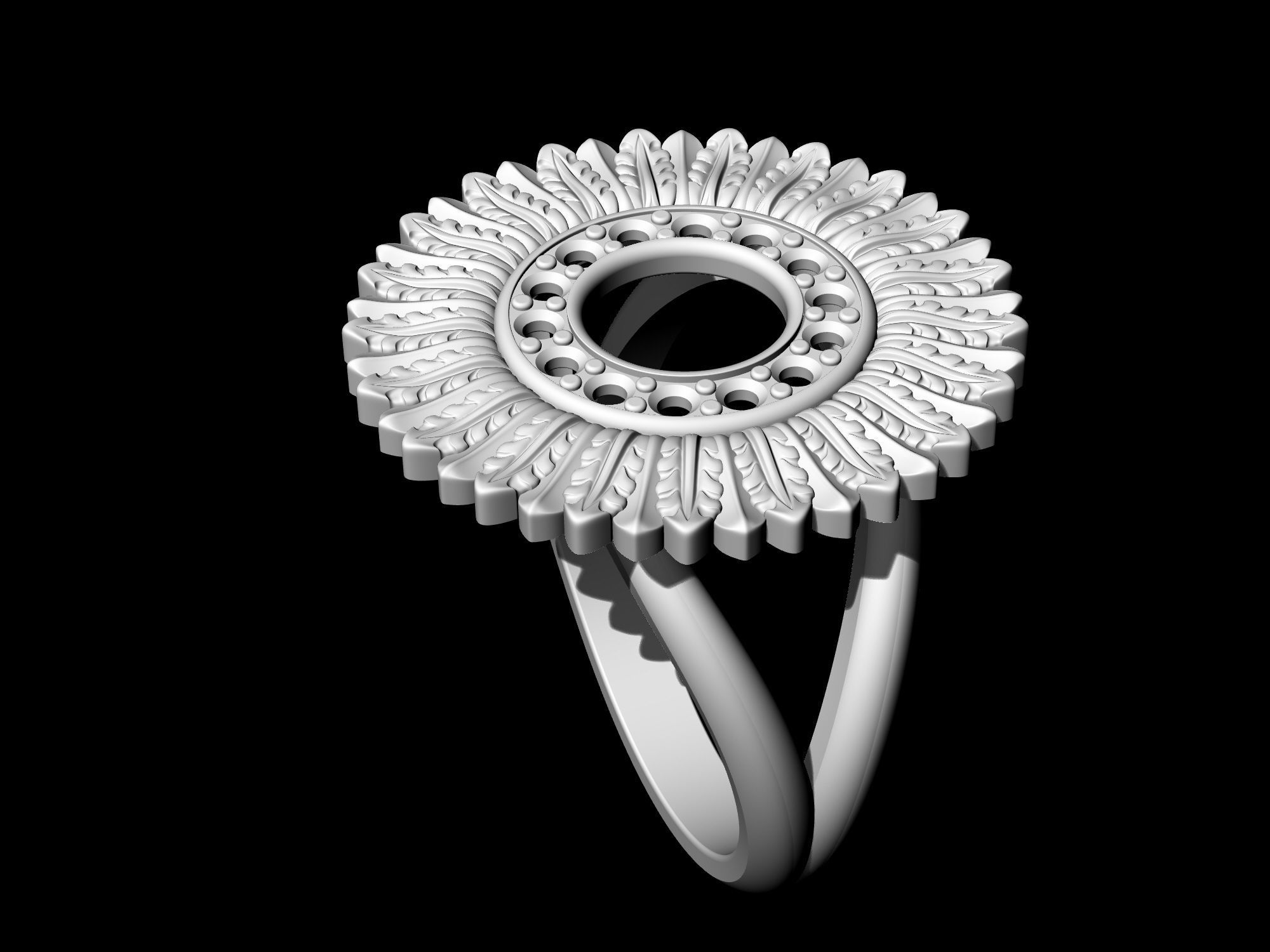 Circle of feathers ring 3D print model_6