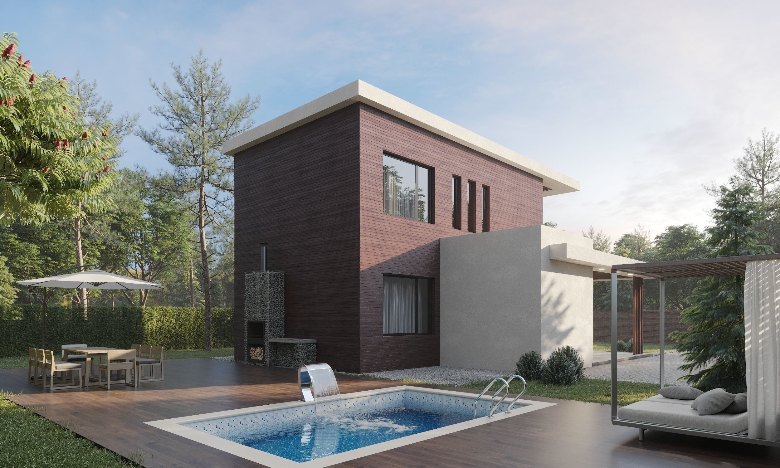 Modern house 02 Low-poly 3D model_2