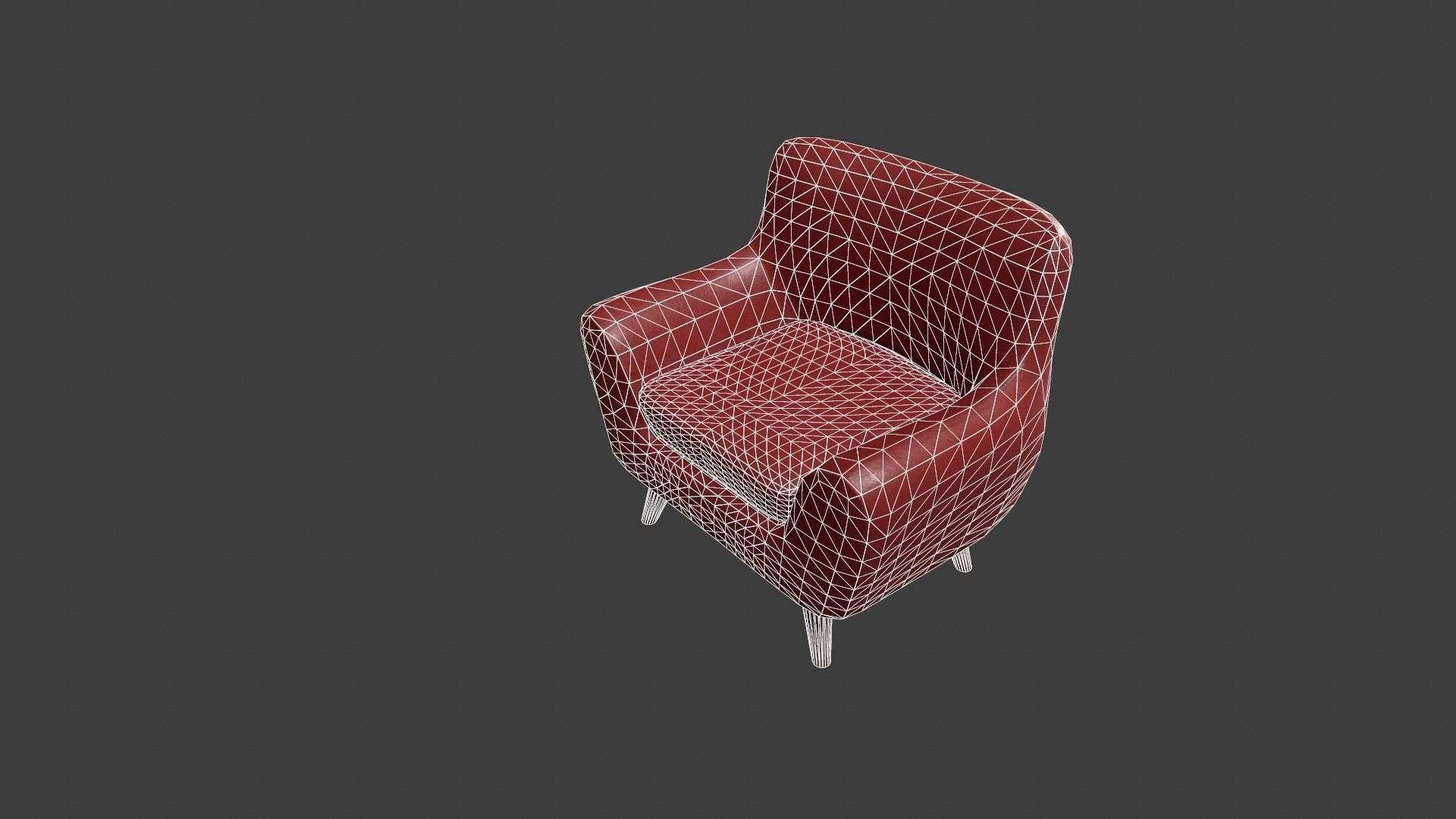 Red Leather Armchair Low-poly 3D model_16