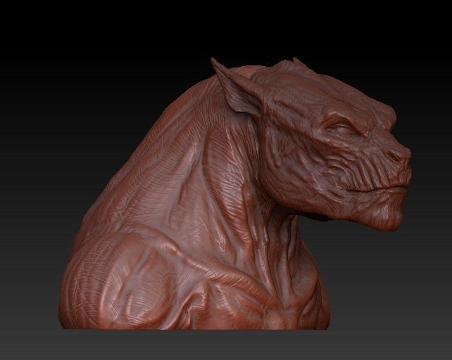 Lycan Head bust open and closed mouth 3D model_5
