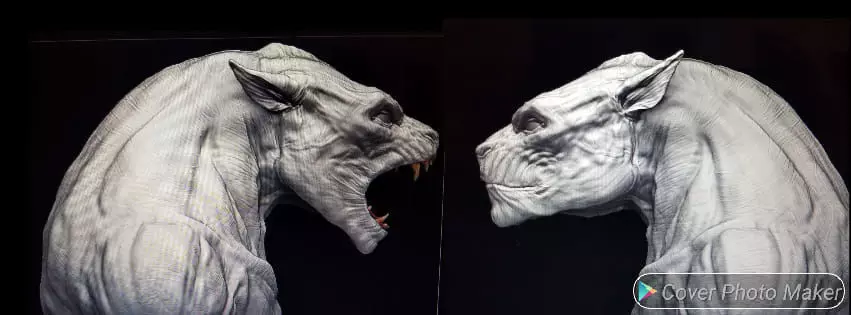 Lycan Head bust open and closed mouth 3D model_0