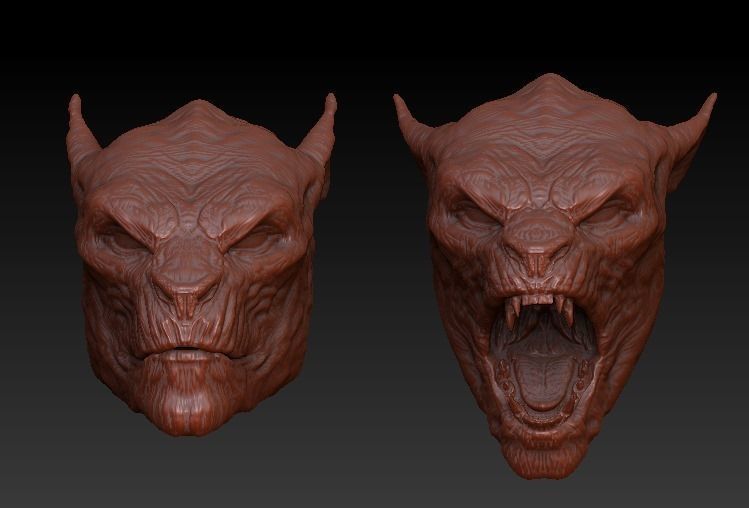 Lycan Head bust open and closed mouth 3D model_3