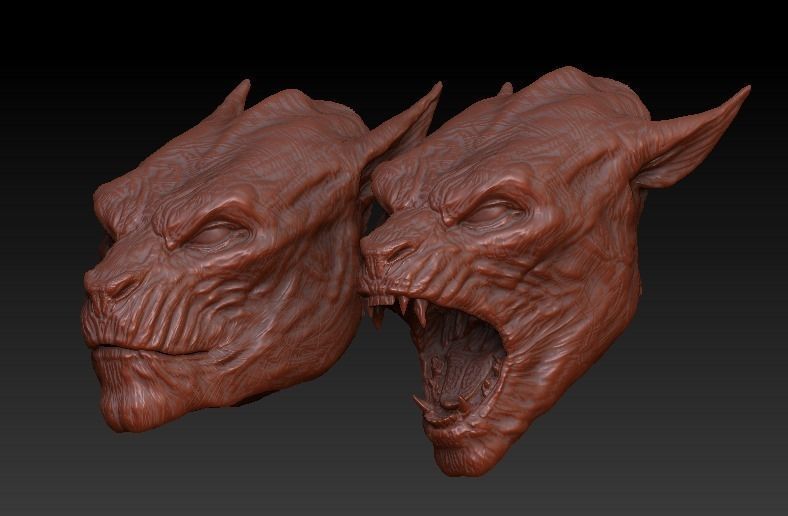 Lycan Head bust open and closed mouth 3D model_2