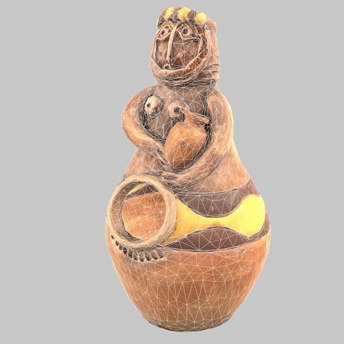 Penholder 2 clay figurine of woman holding pot Low-poly 3D model_10