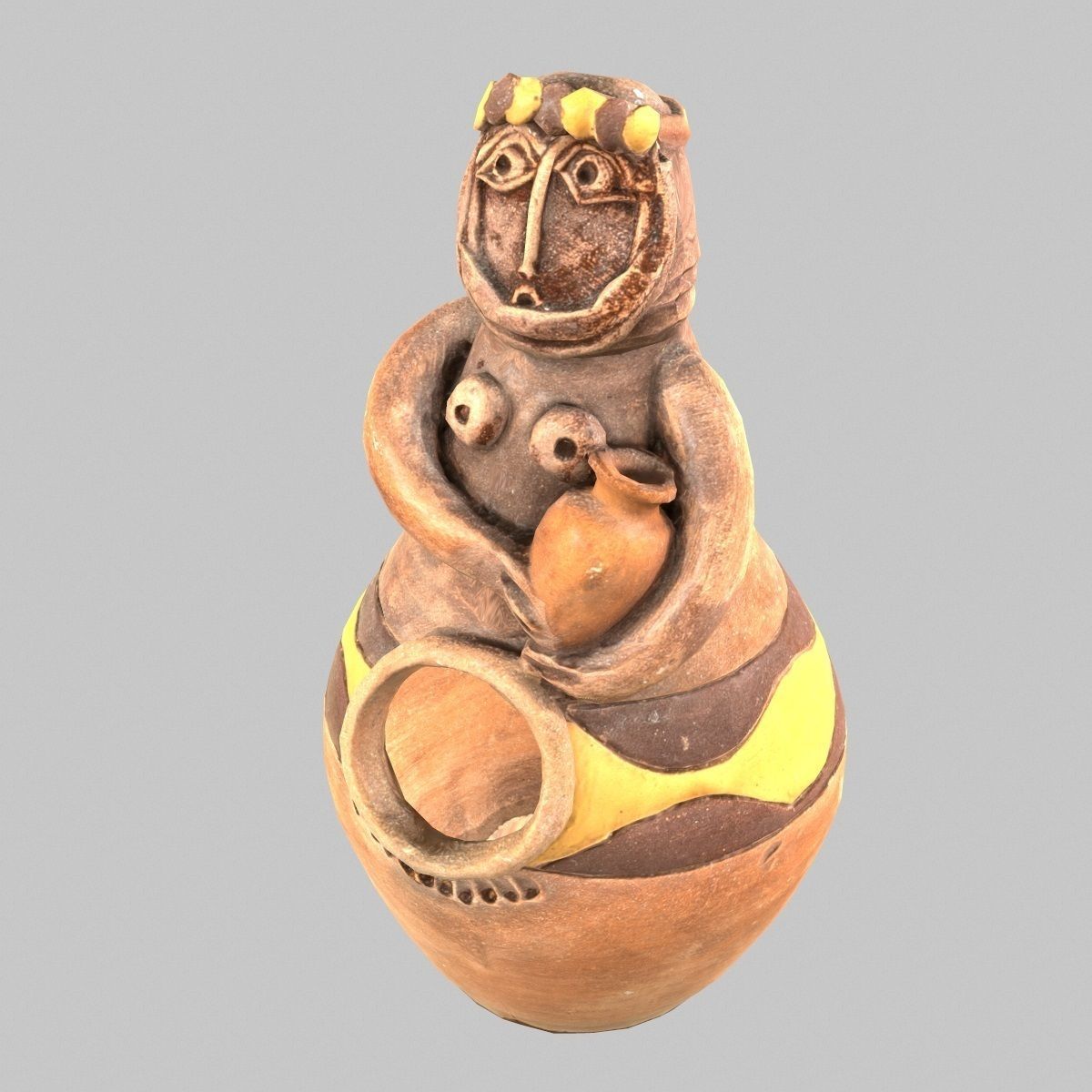 Penholder 2 clay figurine of woman holding pot Low-poly 3D model_7