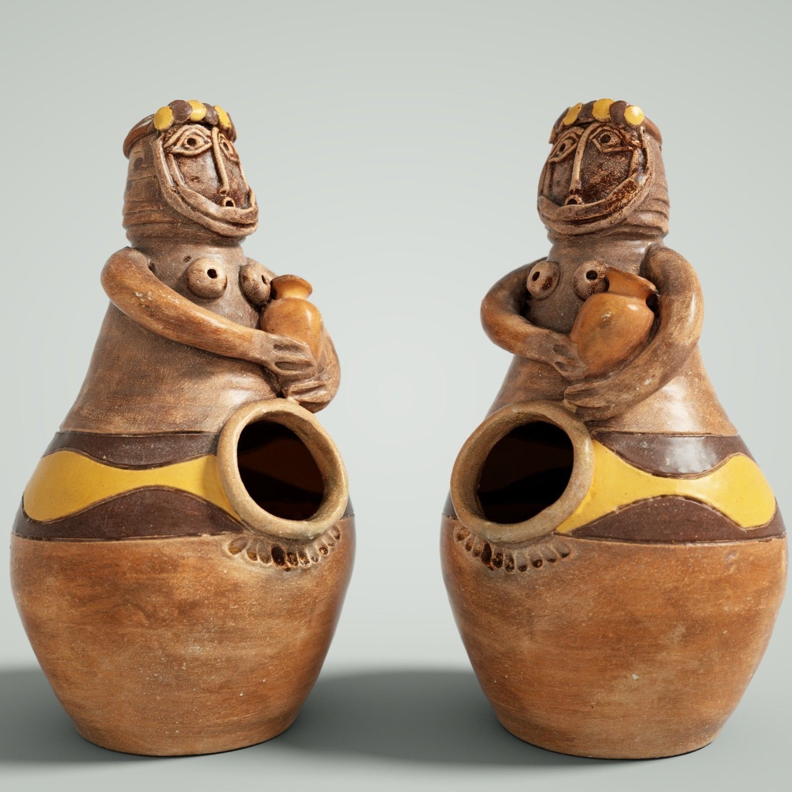 Penholder 2 clay figurine of woman holding pot Low-poly 3D model_1