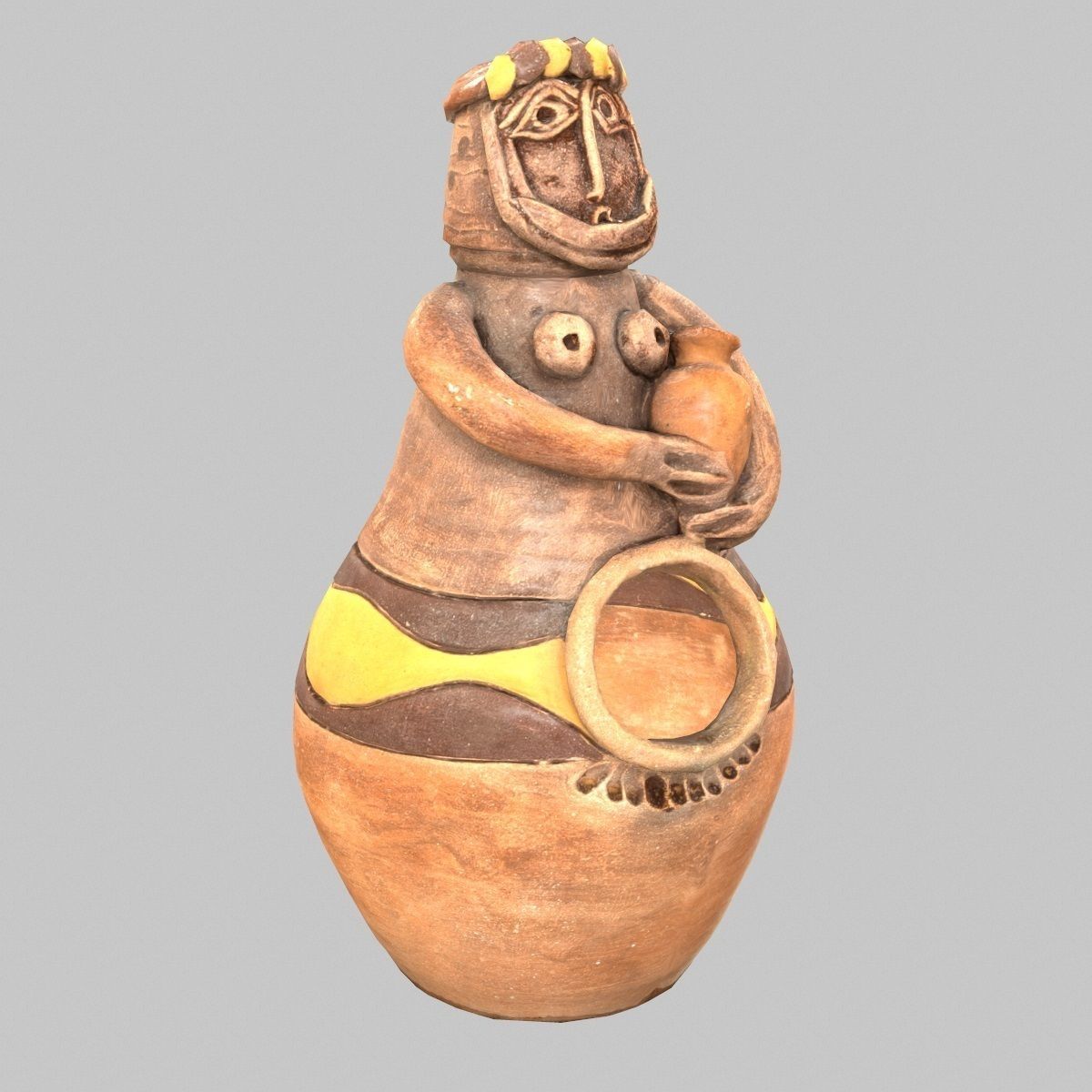 Penholder 2 clay figurine of woman holding pot Low-poly 3D model_8