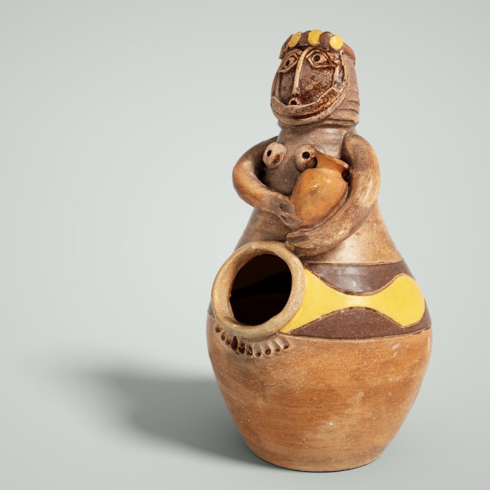 Penholder 2 clay figurine of woman holding pot Low-poly 3D model_2