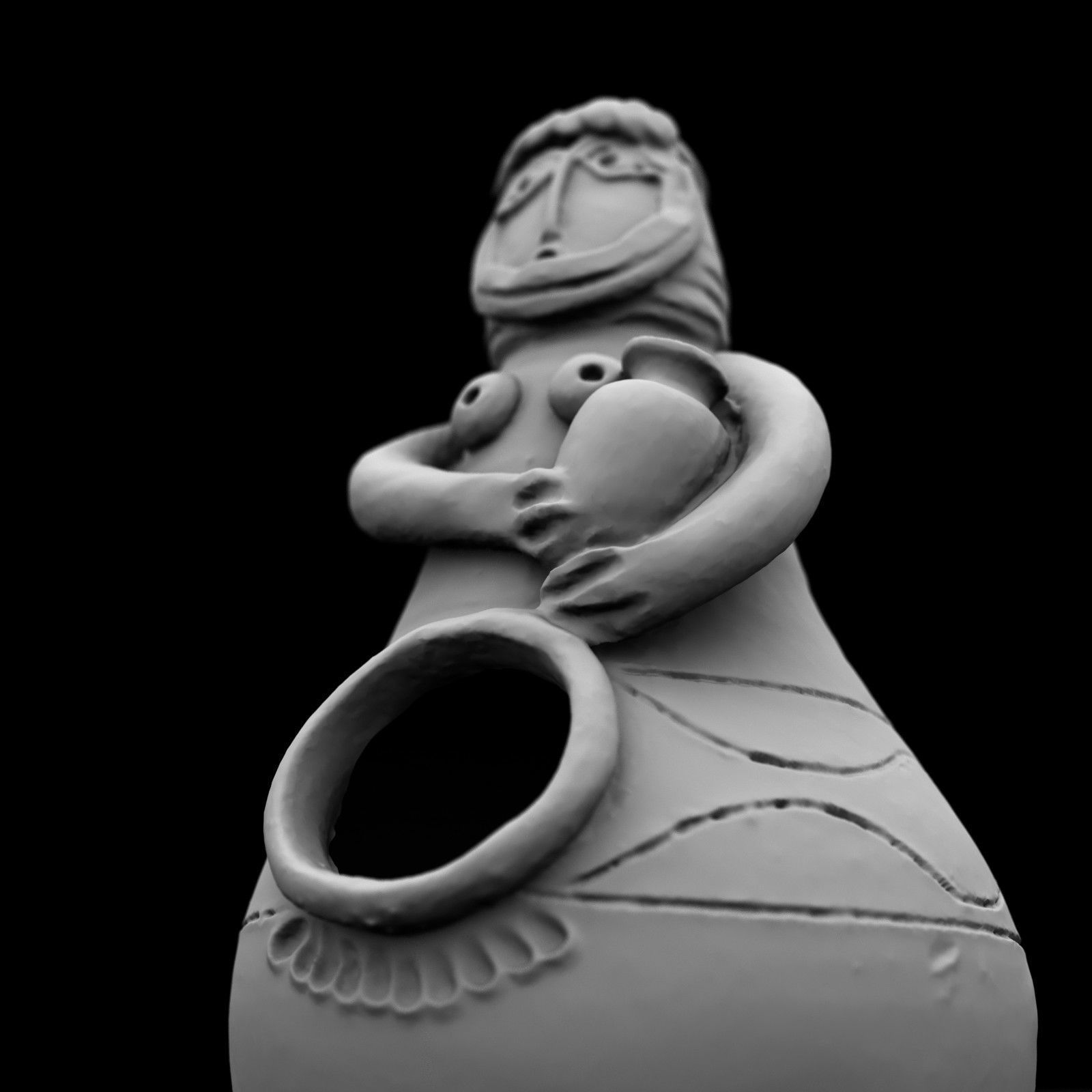 Penholder 2 clay figurine of woman holding pot Low-poly 3D model_6