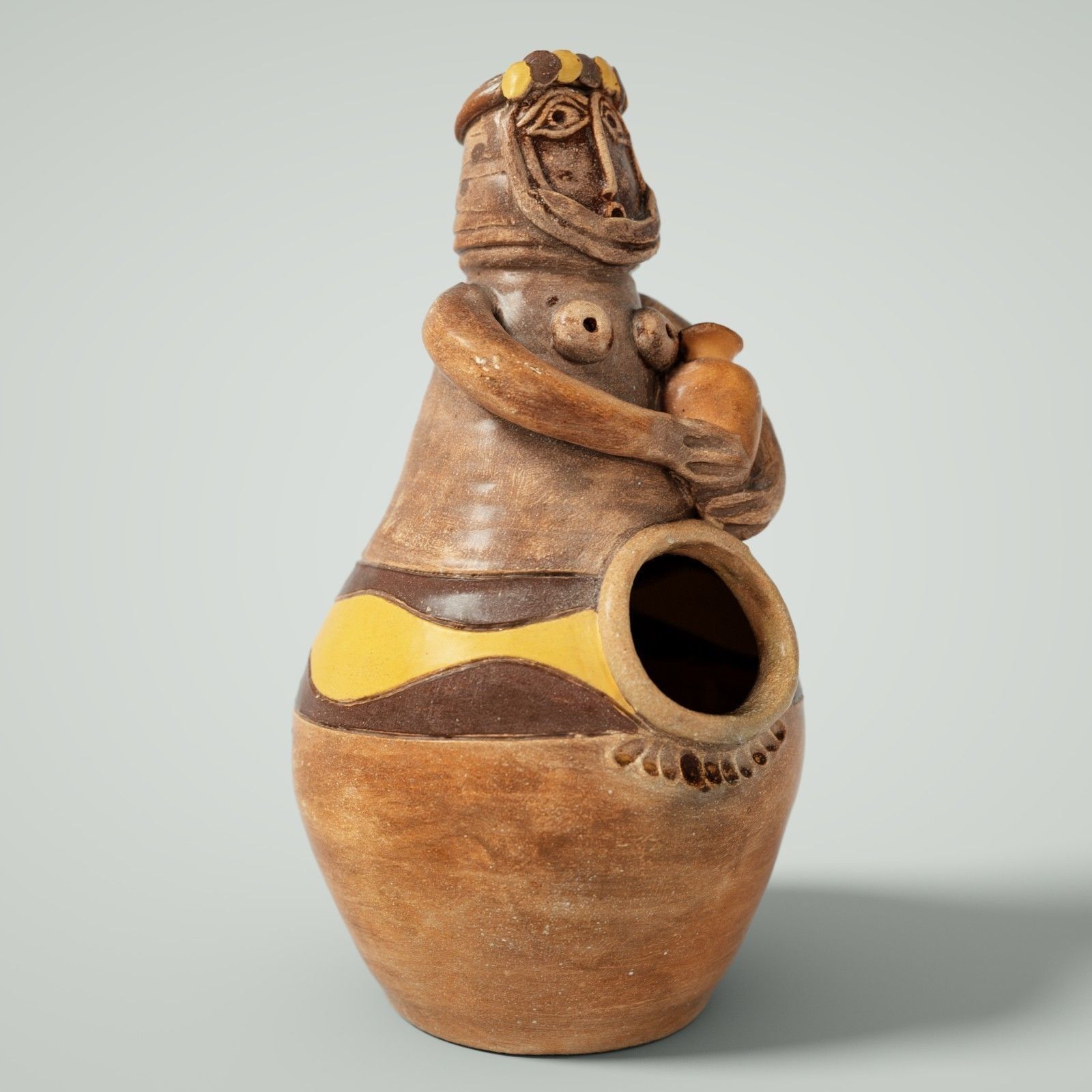 Penholder 2 clay figurine of woman holding pot Low-poly 3D model_4