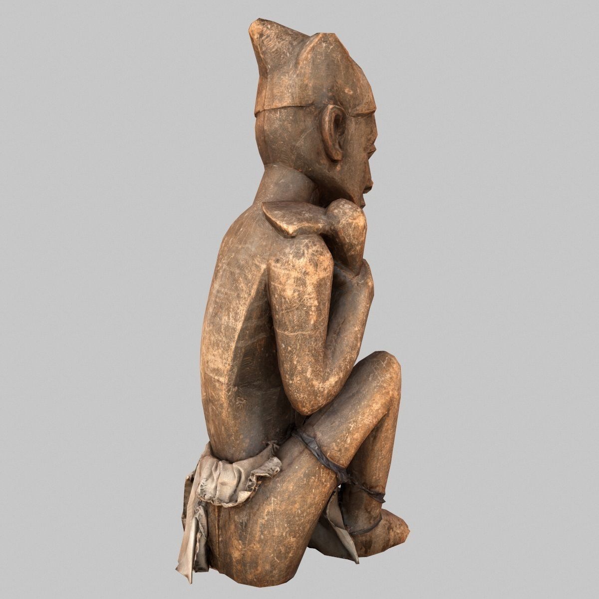 Dogon Statue Wood Weathered Low-poly 3D model_8