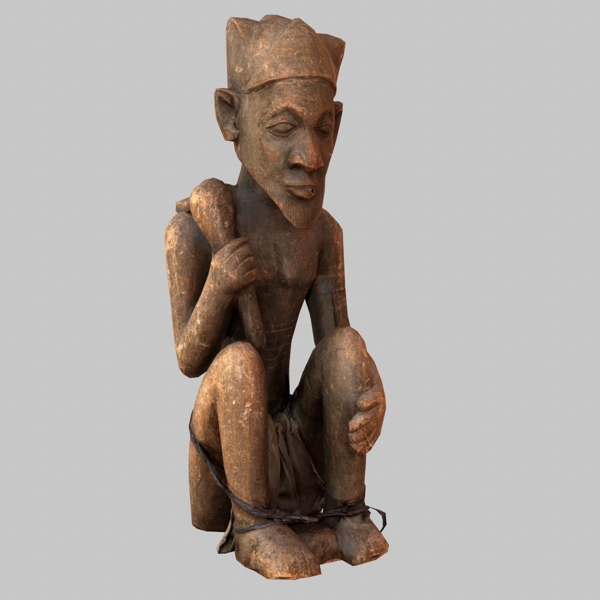 Dogon Statue Wood Weathered Low-poly 3D model_7