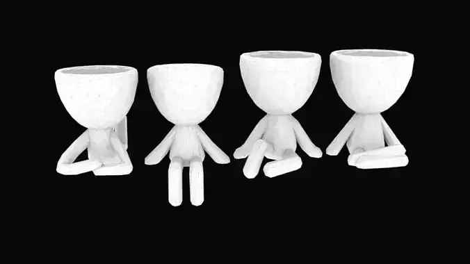 Pack with 4 Flower pots Robert Plant style stl for 3d printing 3D print model