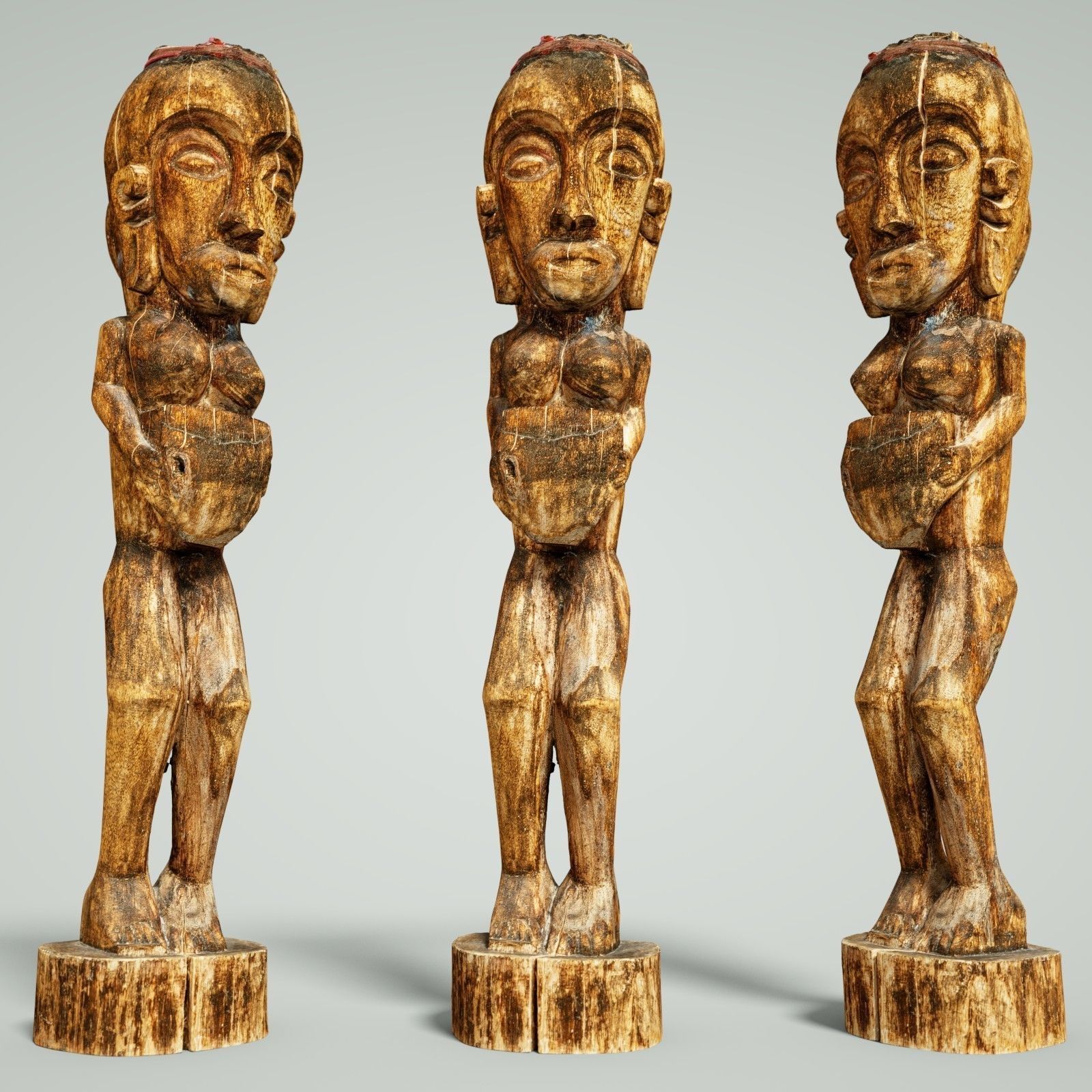 Tall African Wooden statue Low-poly 3D model_1