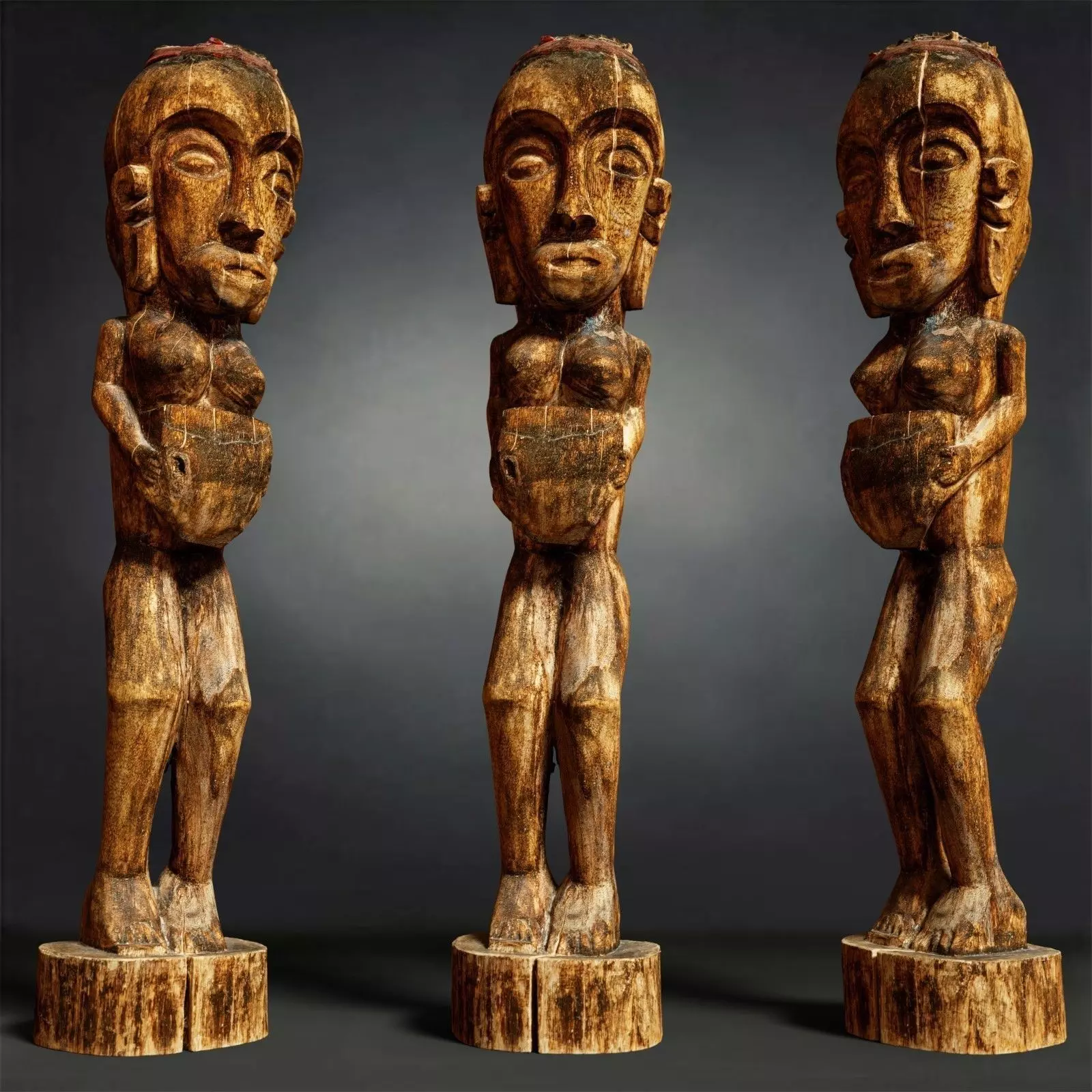 Tall African Wooden statue Low-poly 3D model_0