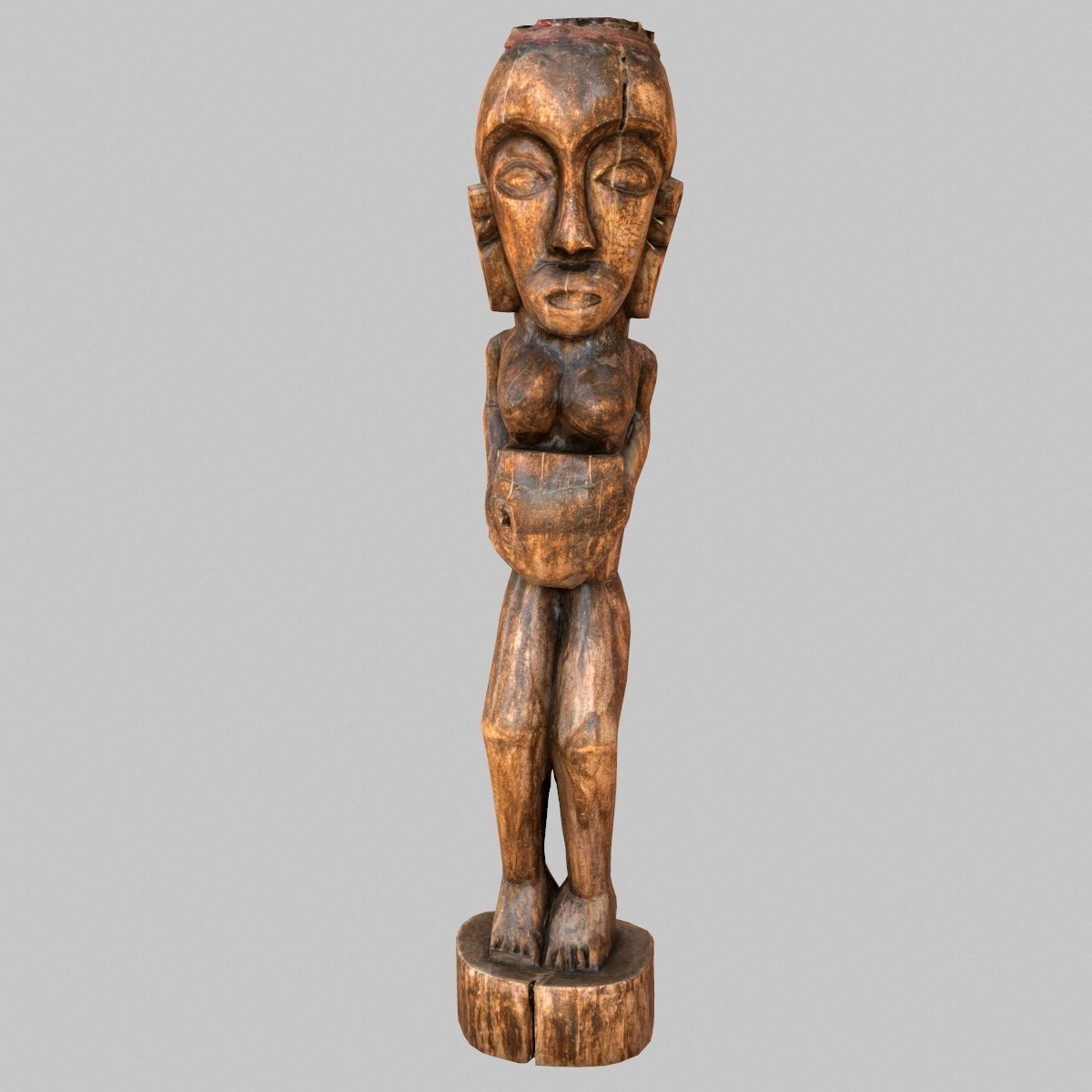 Tall African Wooden statue Low-poly 3D model_7