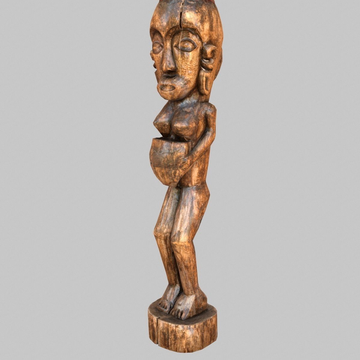 Tall African Wooden statue Low-poly 3D model_8