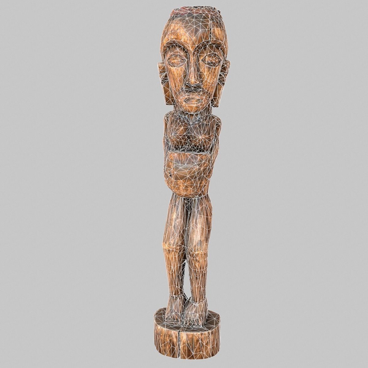 Tall African Wooden statue Low-poly 3D model_11