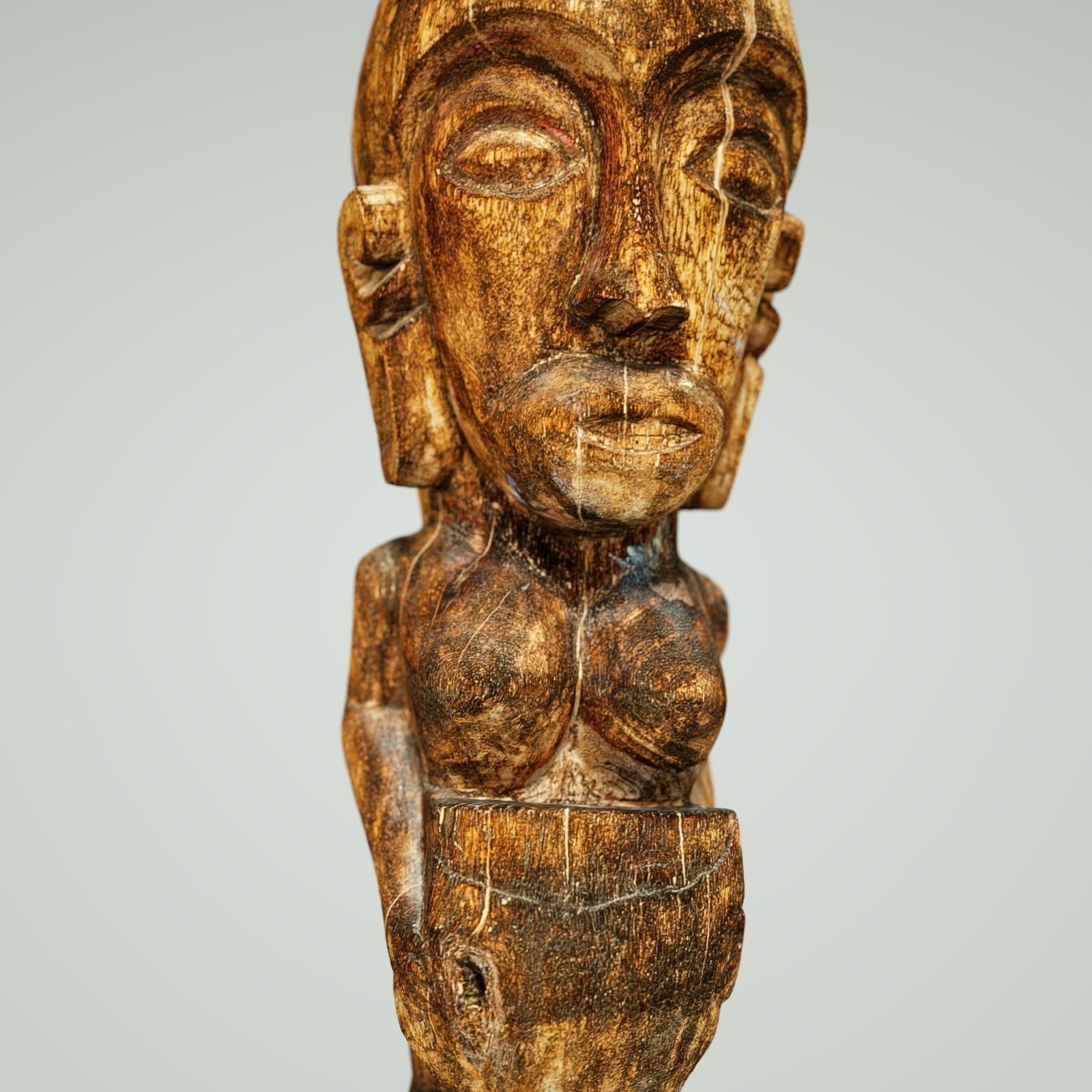 Tall African Wooden statue Low-poly 3D model_6