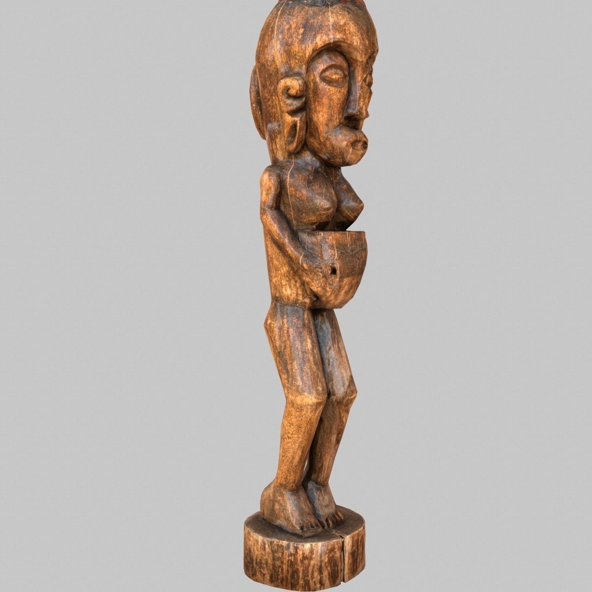 Tall African Wooden statue Low-poly 3D model_9