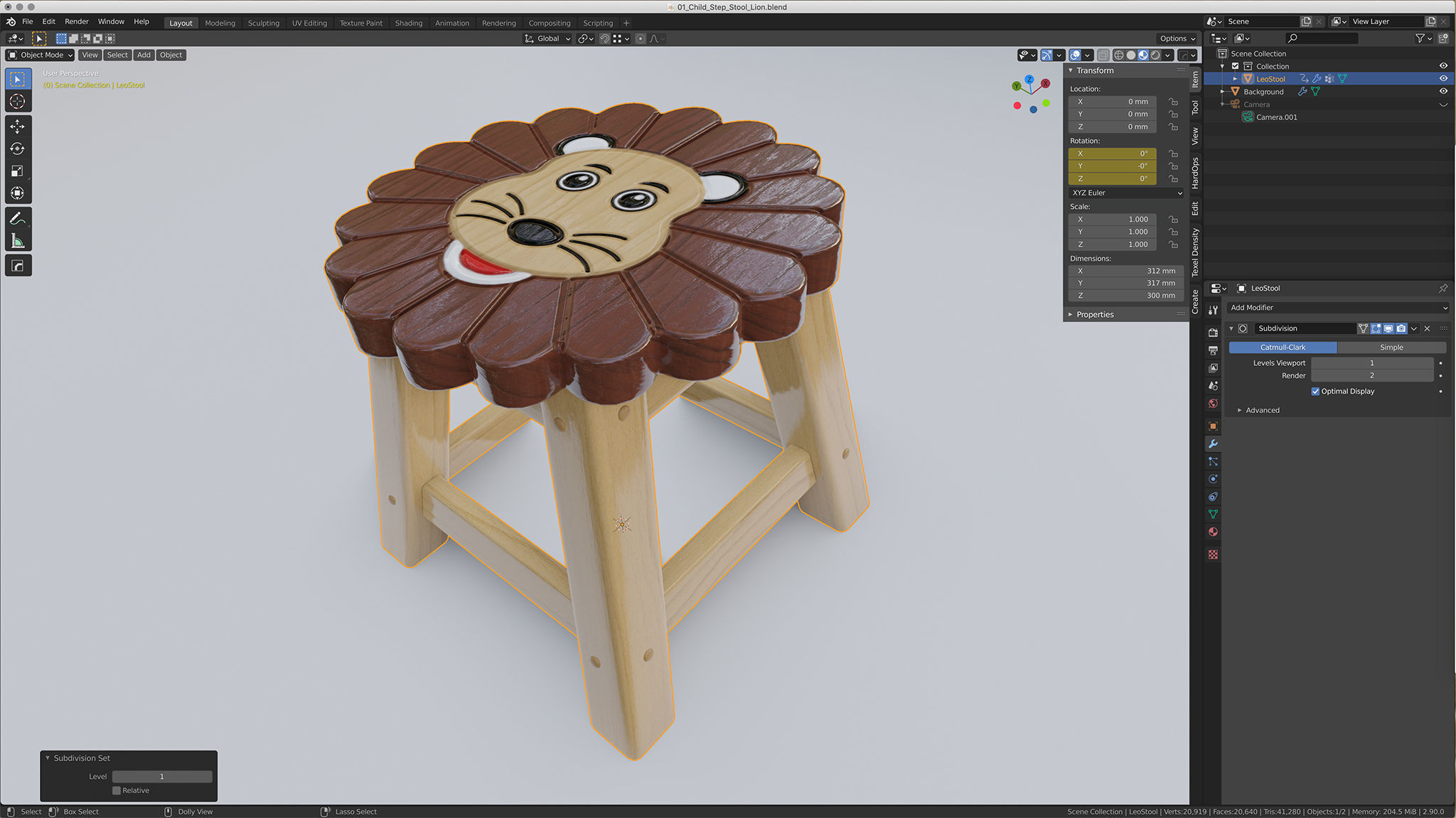 Child Step Stool Lion 3D model_2