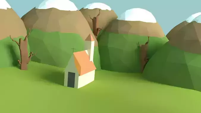 Church Model landscape with house and trees