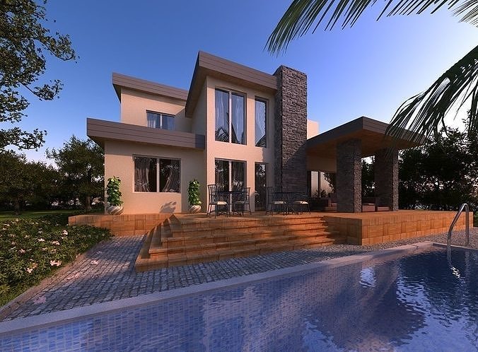 modern villa  Low-poly 3D model