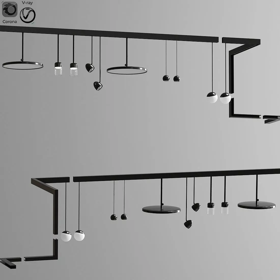 Ceiling Track Light Set 02 3D model_0