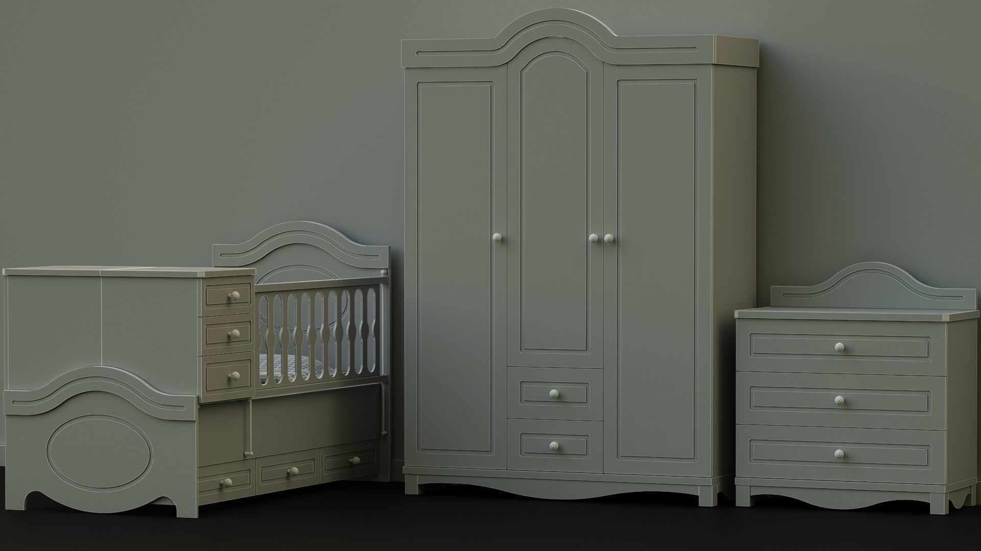 MDF BABY BEDROOM FURNITURE SET Low-poly 3D model_5