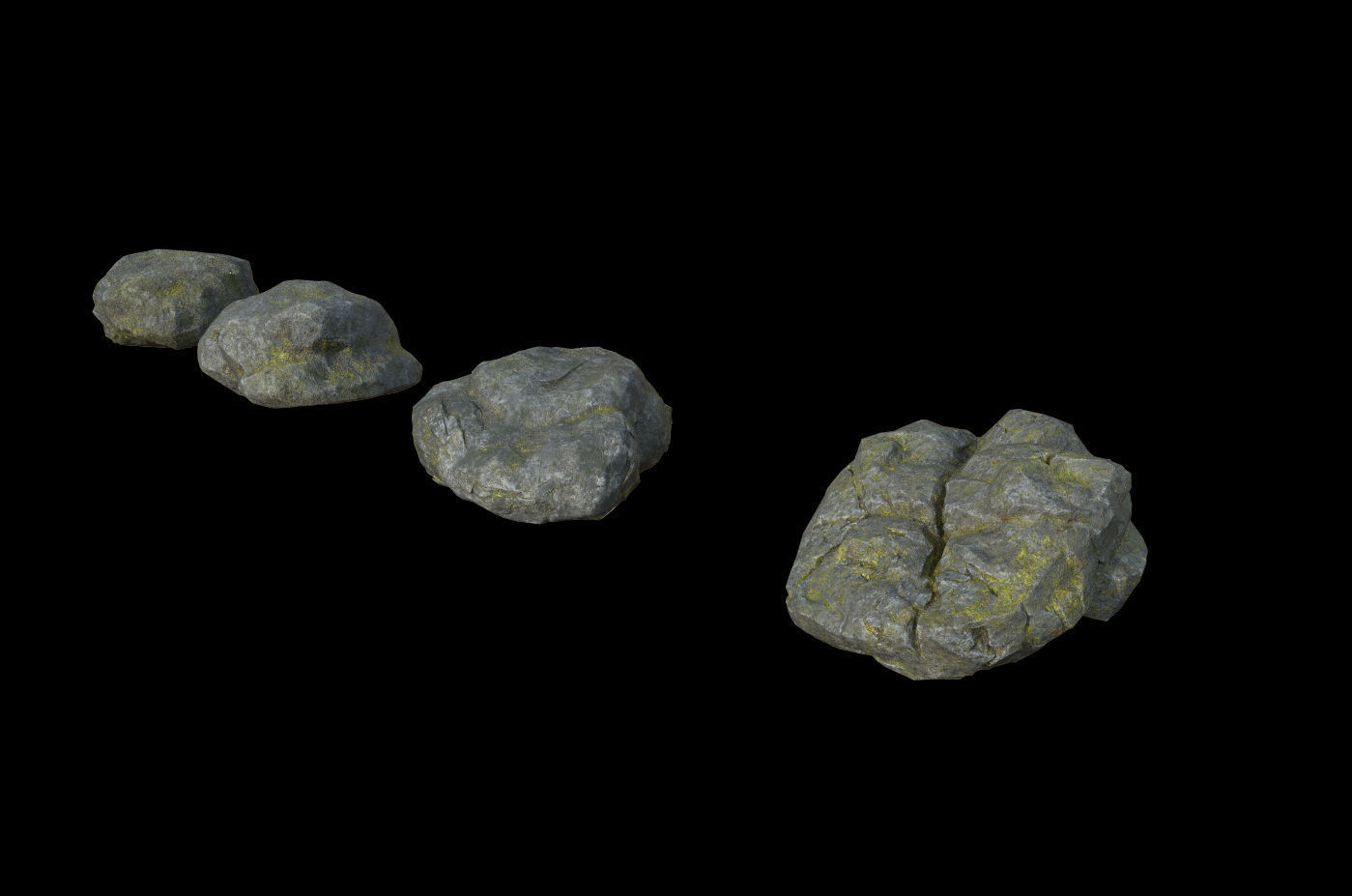 Rockset01 four rocks Low-poly 3D model_1