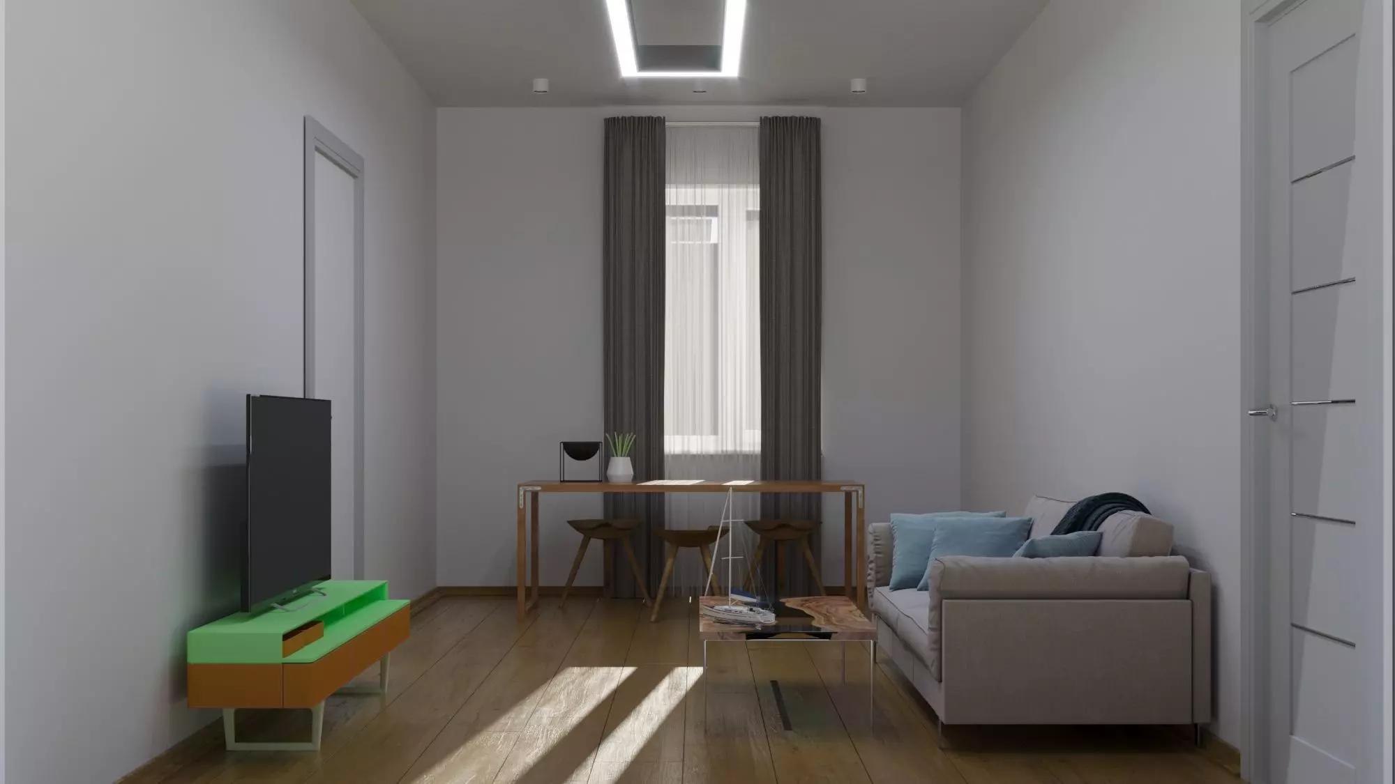 room living with walls and wooden floors 3D model