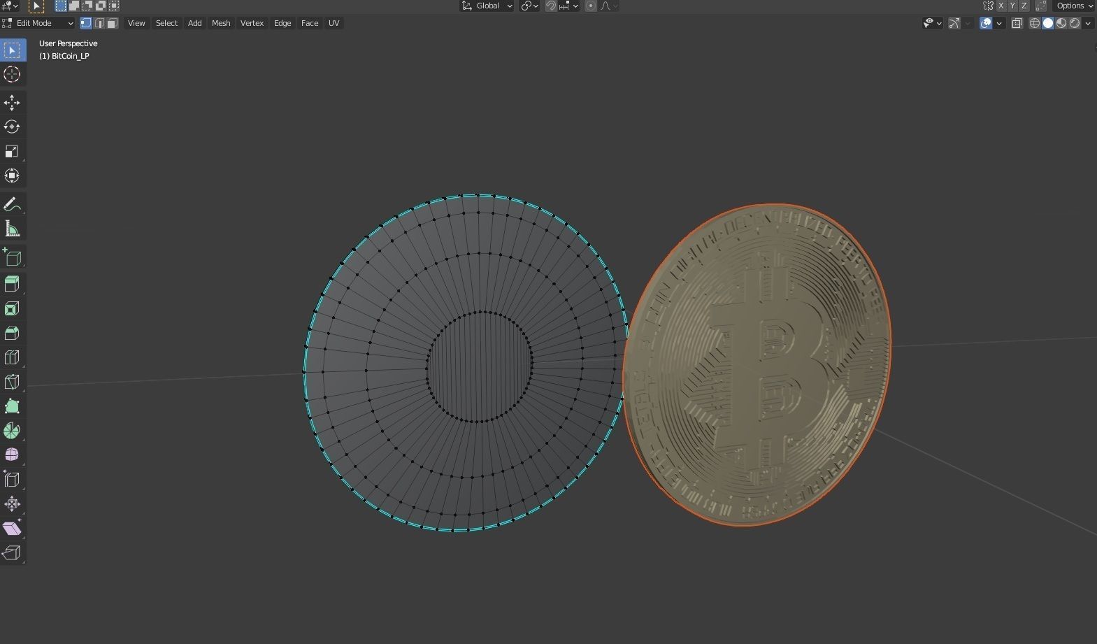 Bitcoin two gold bitcoins on table Low-poly 3D model_3