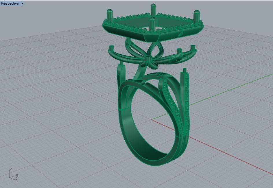 Ring gold with stone and diamonds 3D print model_6