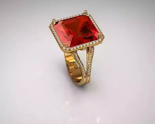 Ring gold with stone and diamonds 3D print model