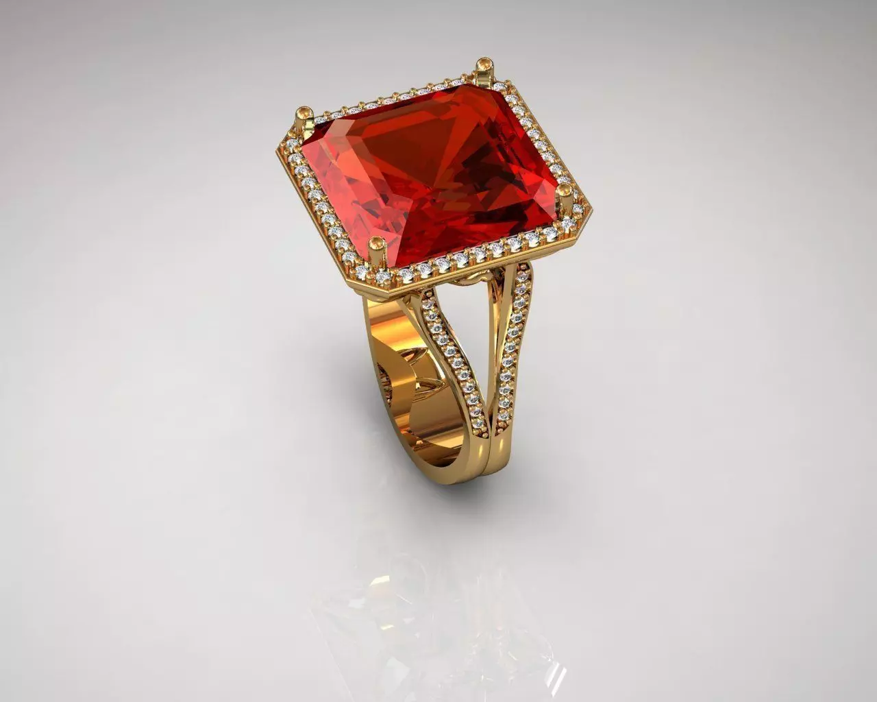 Ring gold with stone and diamonds 3D print model_0