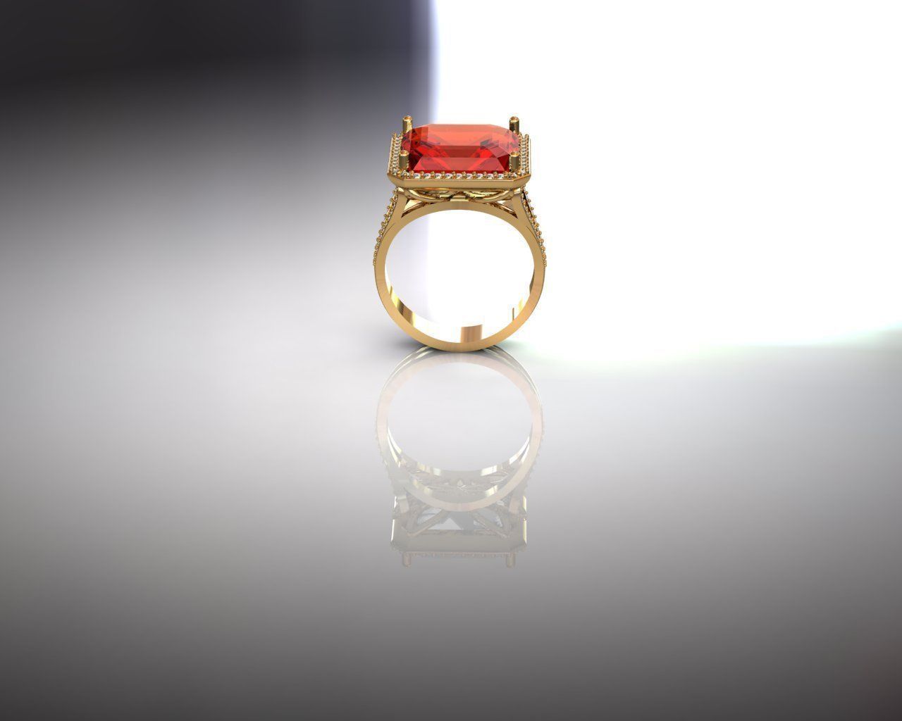 Ring gold with stone and diamonds 3D print model_2