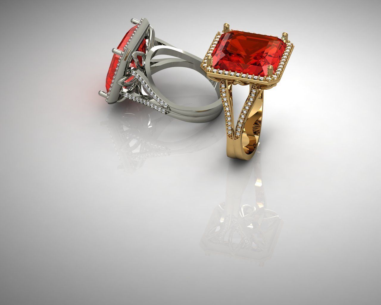 Ring gold with stone and diamonds 3D print model_5