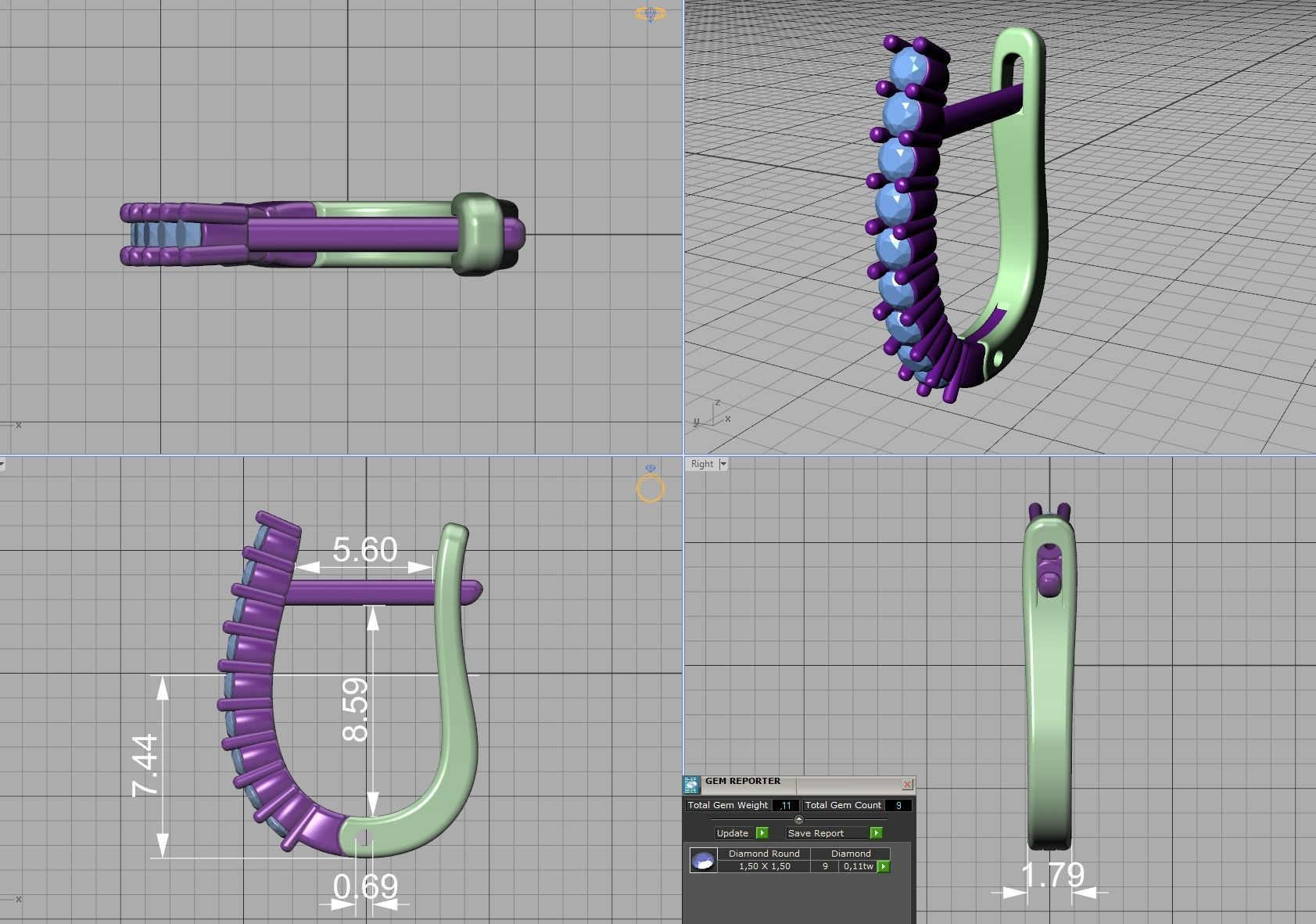 Huggie Diamond Earrings printable 3dmodel  3D print model_2