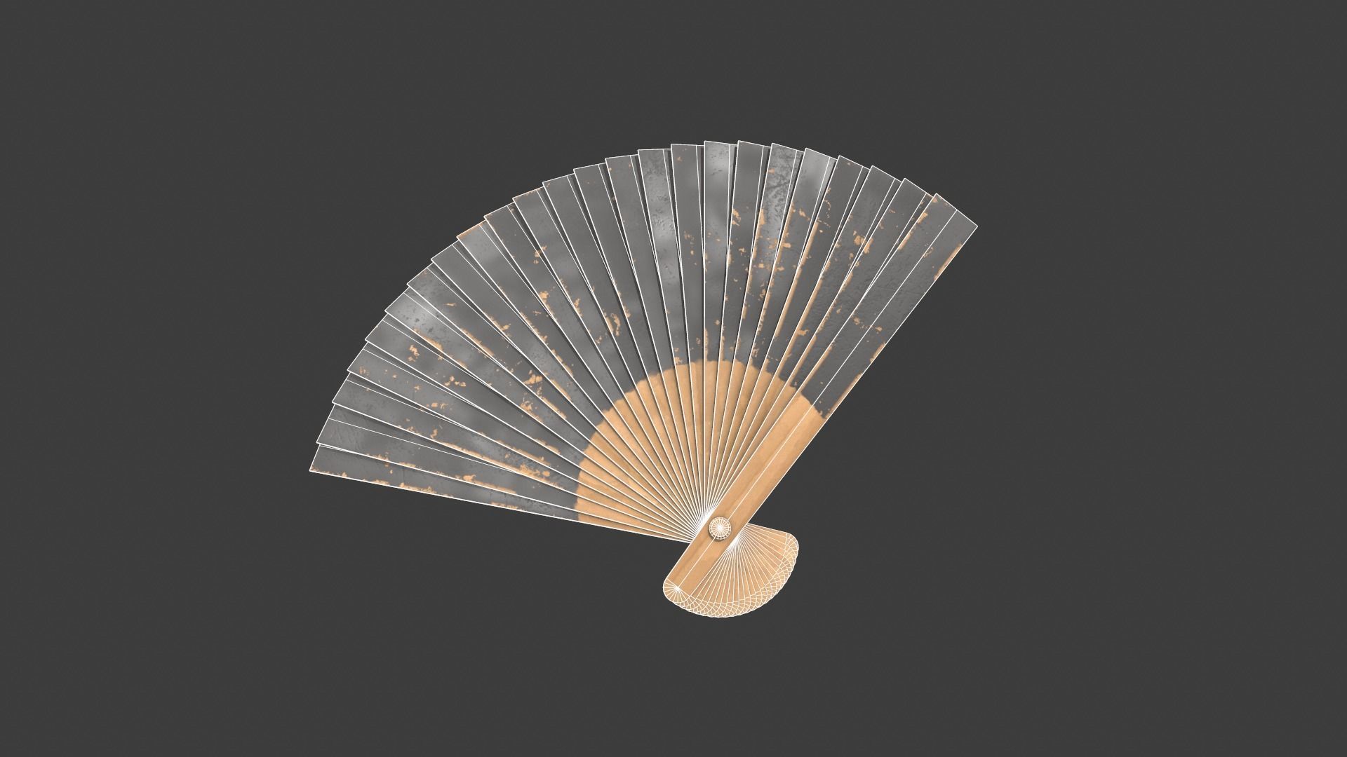 Black Wooden Handheld Fan Low-poly 3D model_17