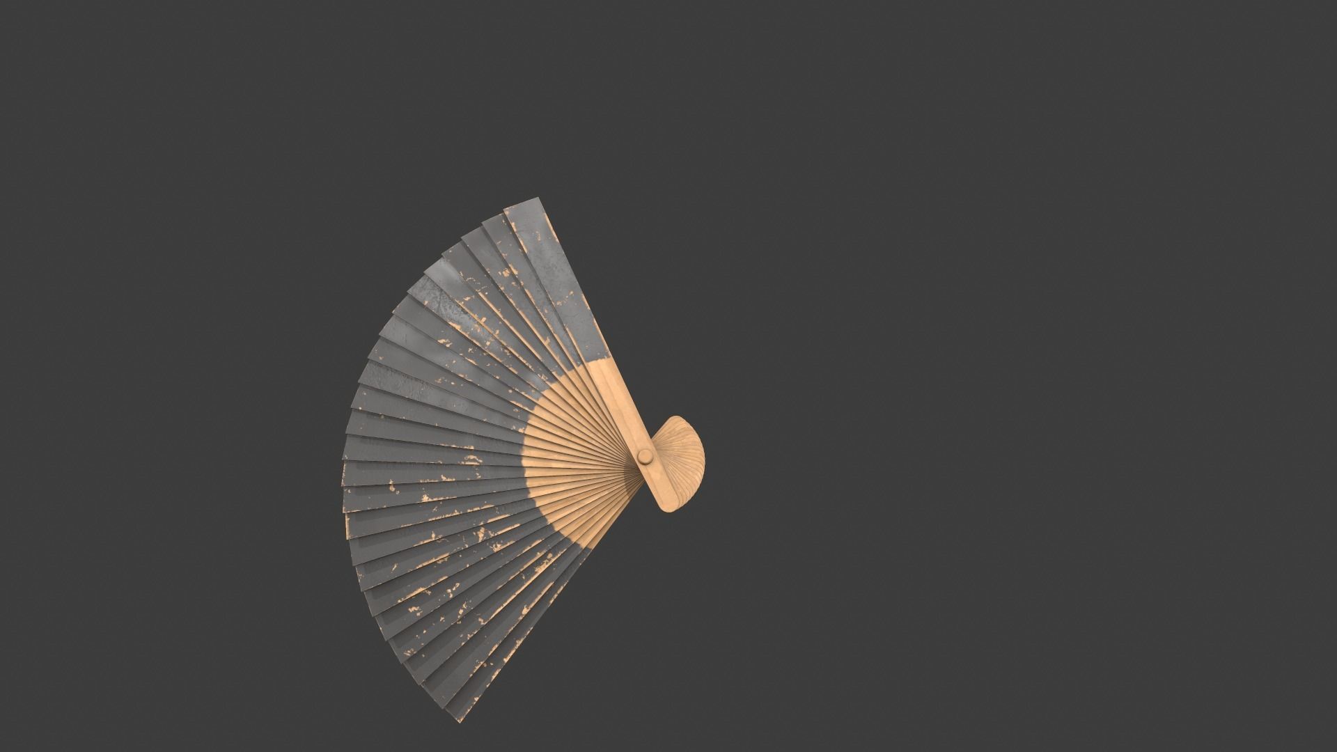 Black Wooden Handheld Fan Low-poly 3D model_2