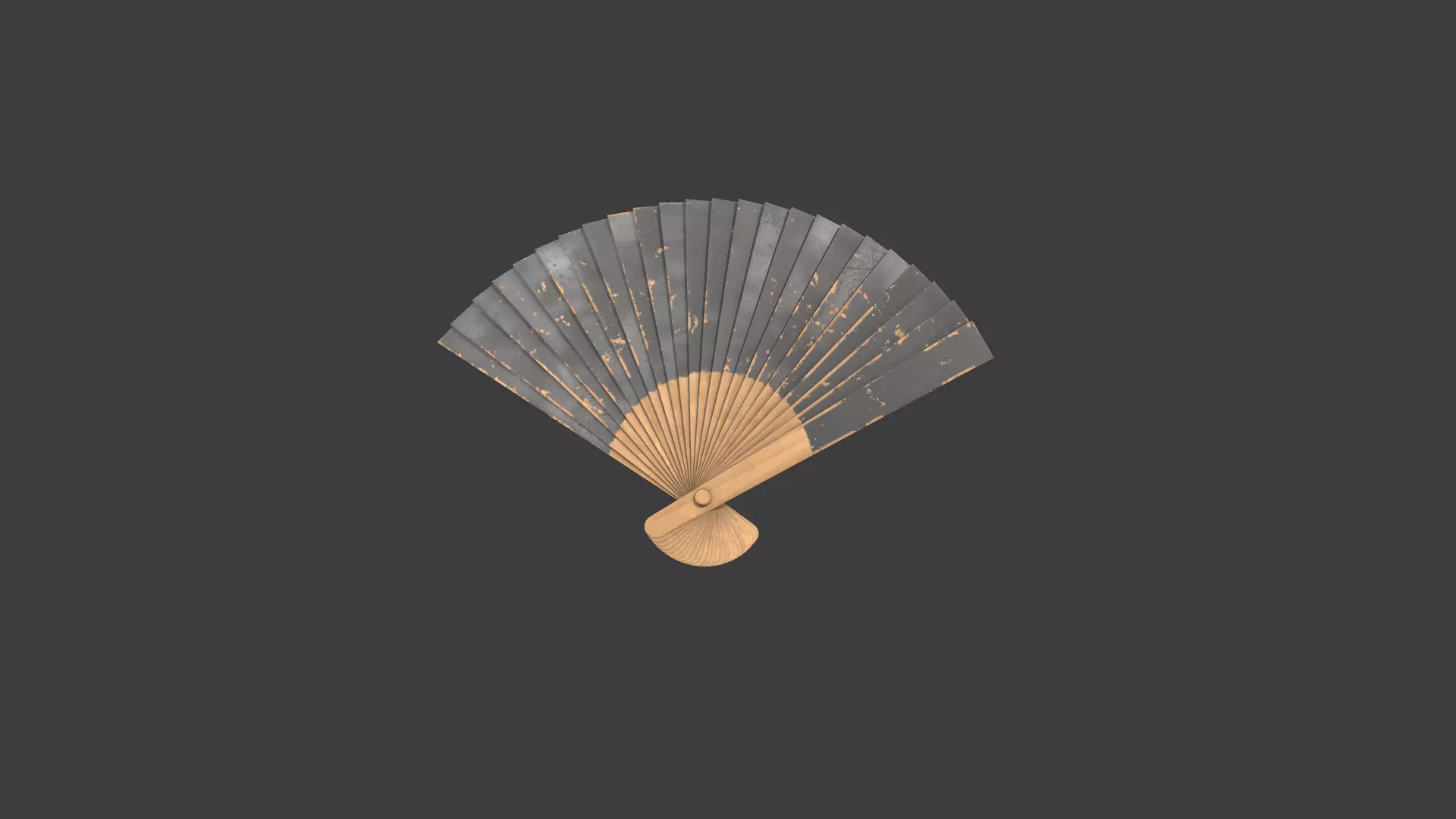 Black Wooden Handheld Fan Low-poly 3D model_0